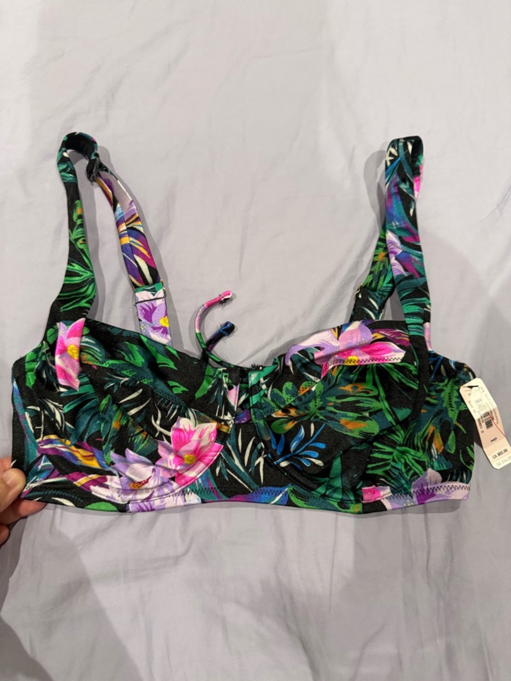 Victoria's Secret Tropical Floral Bikini Top in Black, Green & Purple